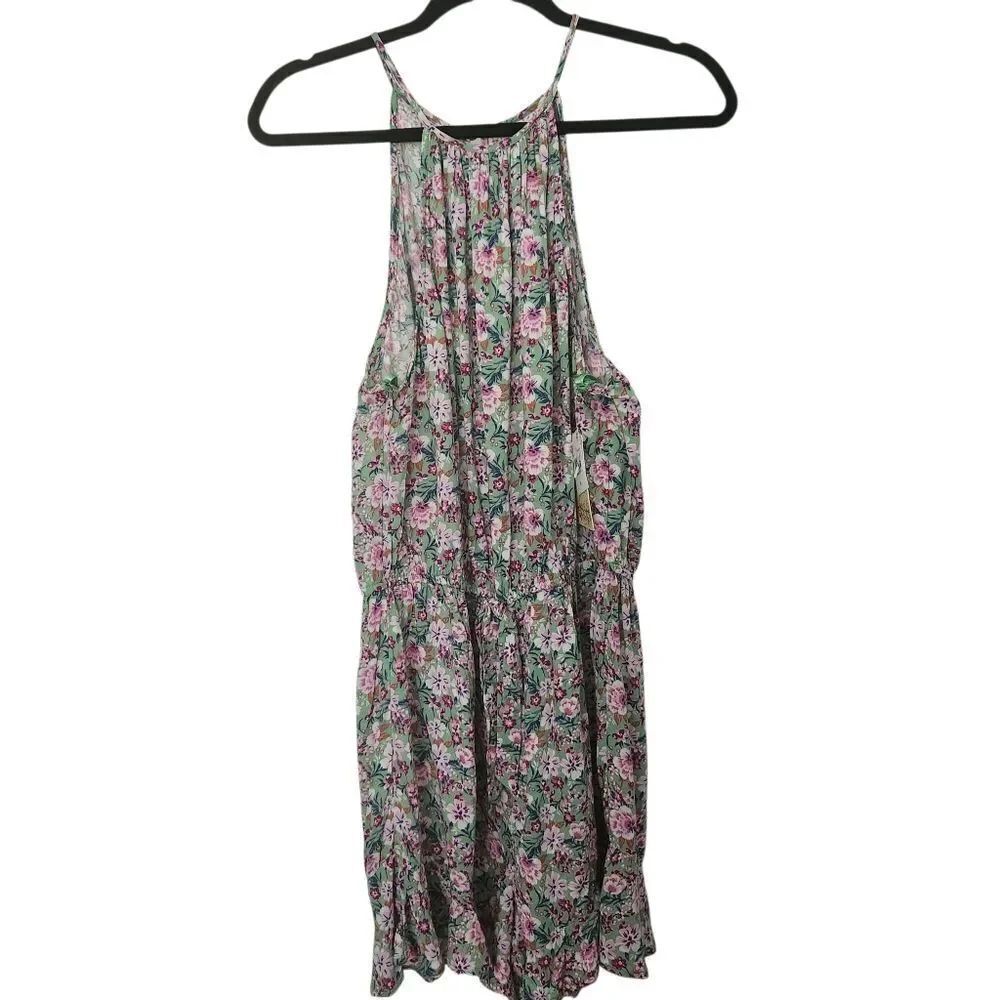 BeBop Womens Juniors Floral Sleeveless Romper Elastic Drawstring Tie Waist XL